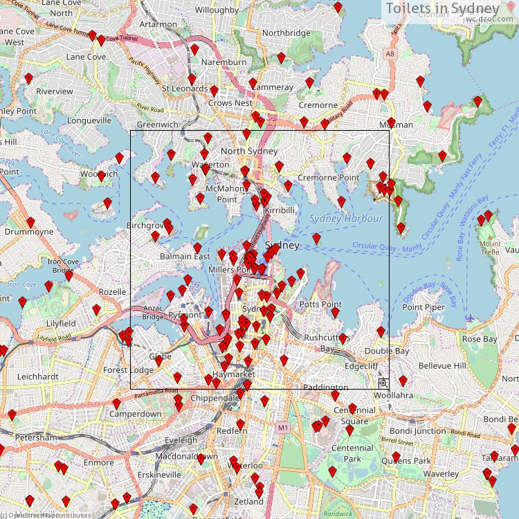 Toilets Sydney - map of cash machines