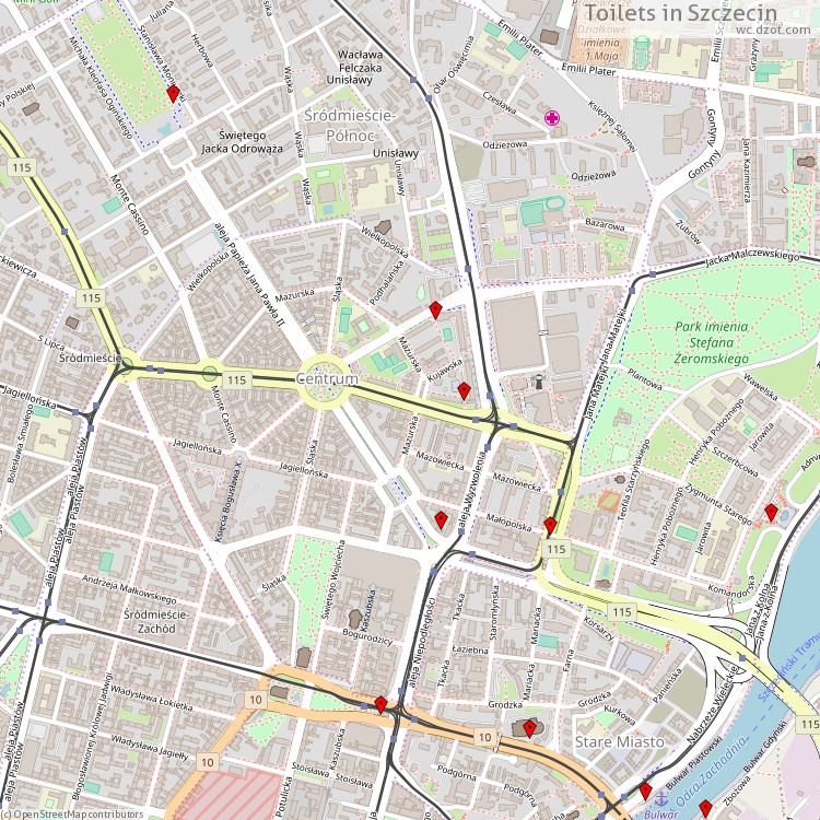 Toilets Szczecin - map of cash machines
