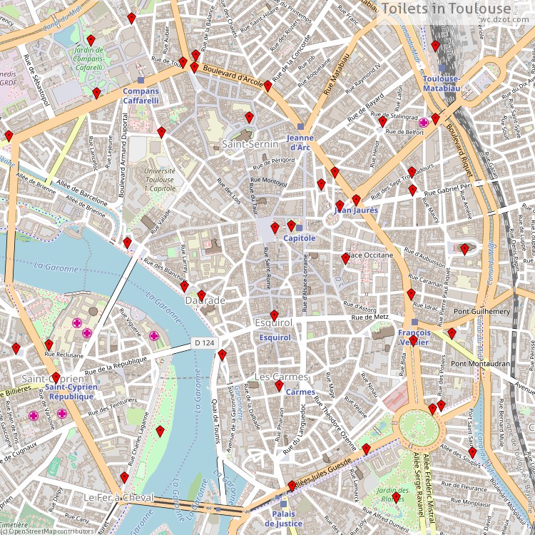 Toilets Toulouse - map of cash machines