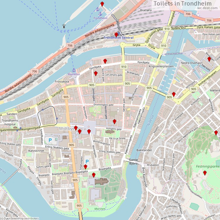 Toilets Trondheim - map of cash machines