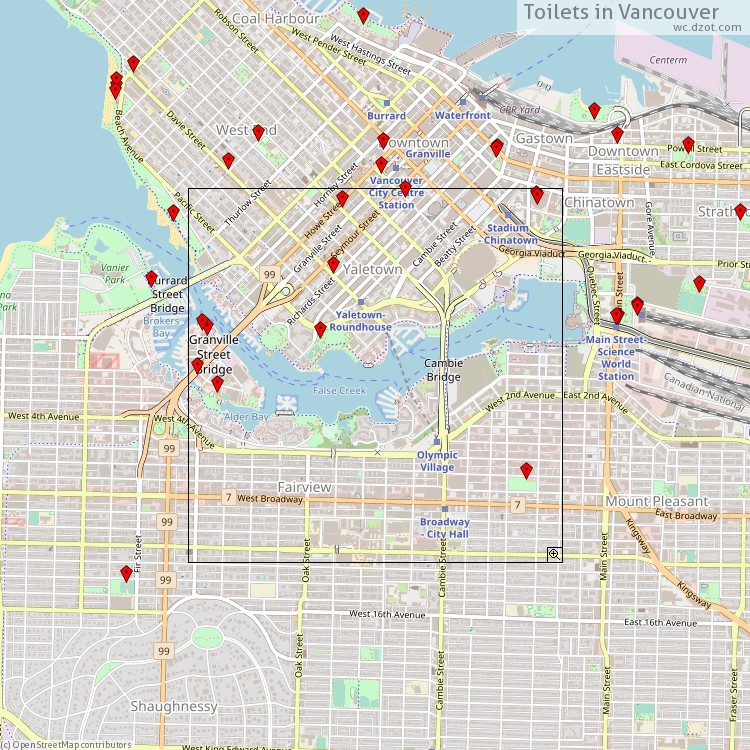 Toilets Vancouver - map of cash machines