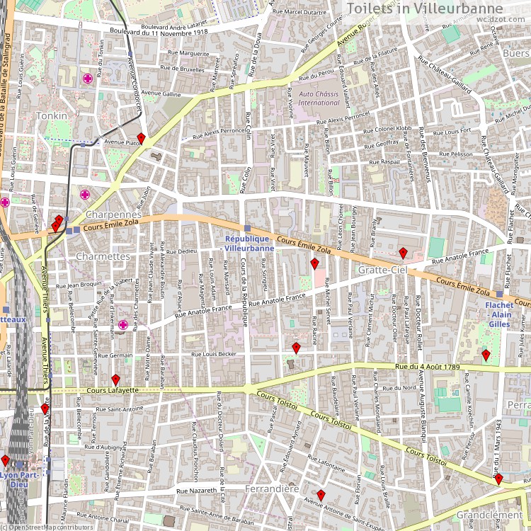 Toilets Villeurbanne - map of cash machines