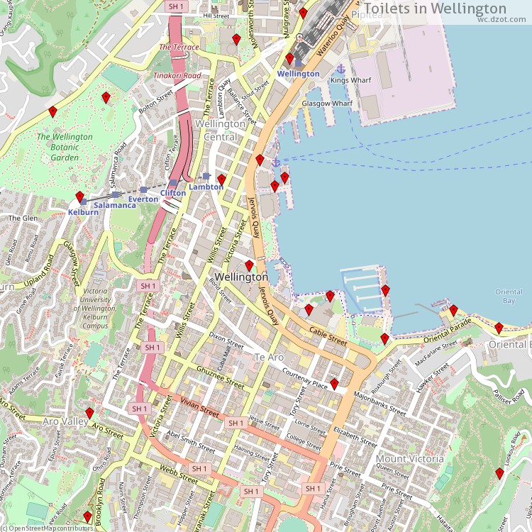 Toilets Wellington - map of cash machines