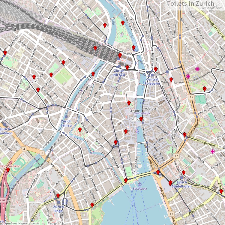Toilets Zurich - map of cash machines